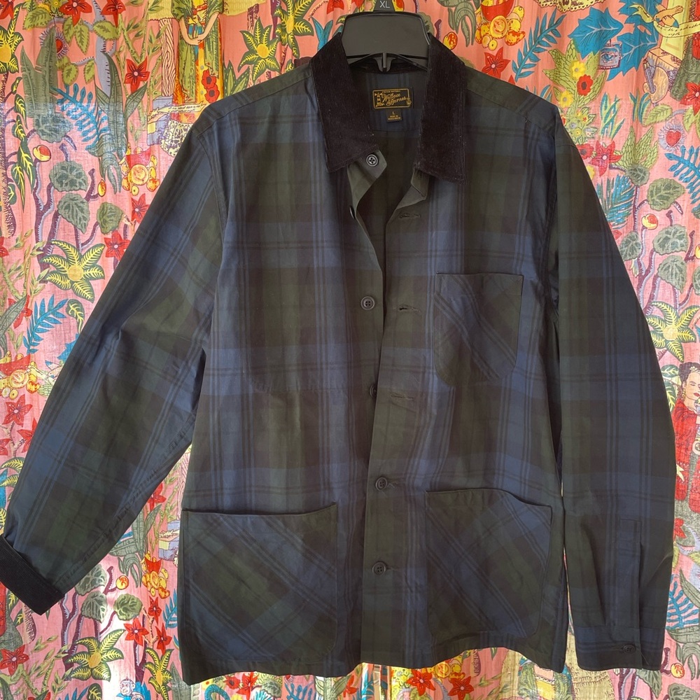 J.Crew/Wallce & Barnes Dark Tartan Lightweight Waxed Rain Jacket